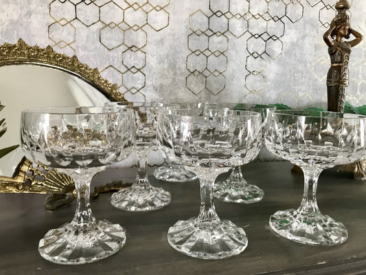 Vintage 6x Champagnerschalen Sektschalen Kristallglas Schliff Bleikristall