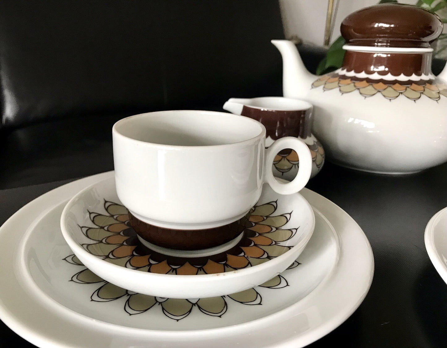 Alt Vintage 70er Thomas Porzellan Kaffeeservice weiß braun orange Wirkalla 6 P.