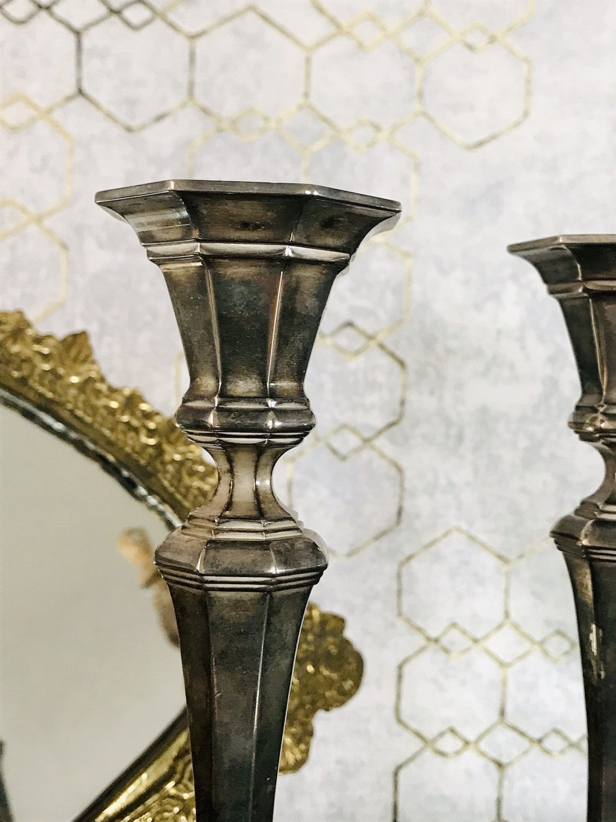 Antik 2 Kerzenleuchter Kerzenständer Art Déco Leuchter versilbert