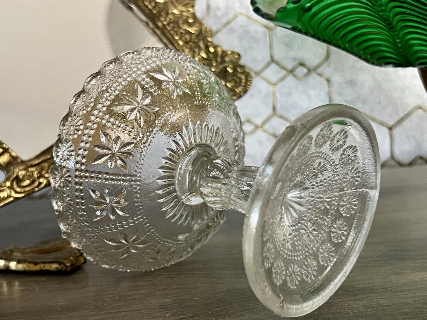 Antik Jugendstil Art Déco Pressglas Glas Fußschale Schale Zuckerschale