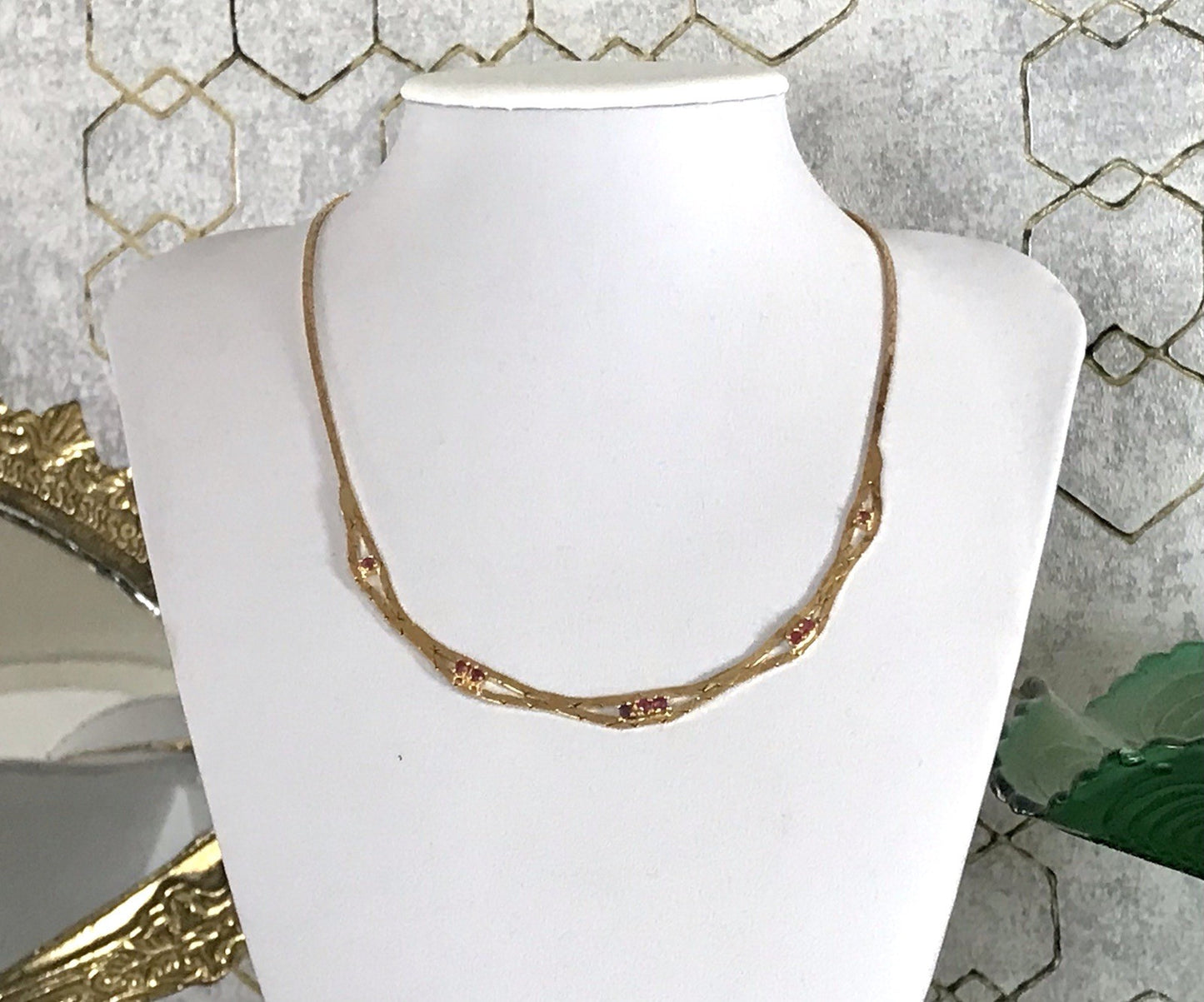 Alt Edel Vintage 925 Silber vergoldet Collier Halskette Rubine?