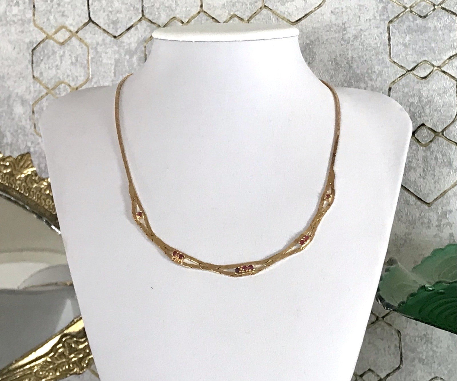 Alt Edel Vintage 925 Silber vergoldet Collier Halskette Rubine?