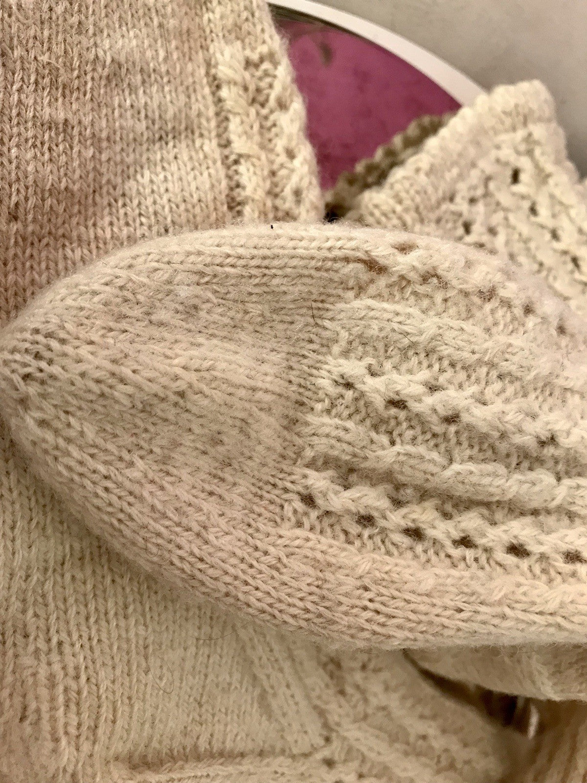 Antik Strümpfe Overkneestrümpfe Schaf-Wolle beige Trachten?