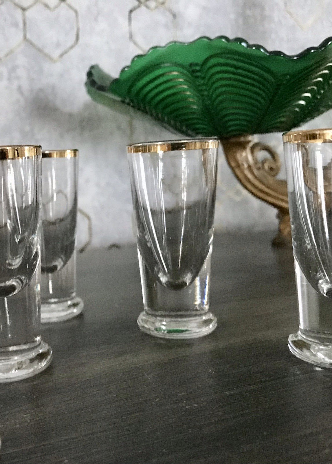 Antik 5 Pinnchen Schnapsgläser Golddekor Glas Biedermeier Likörgläser