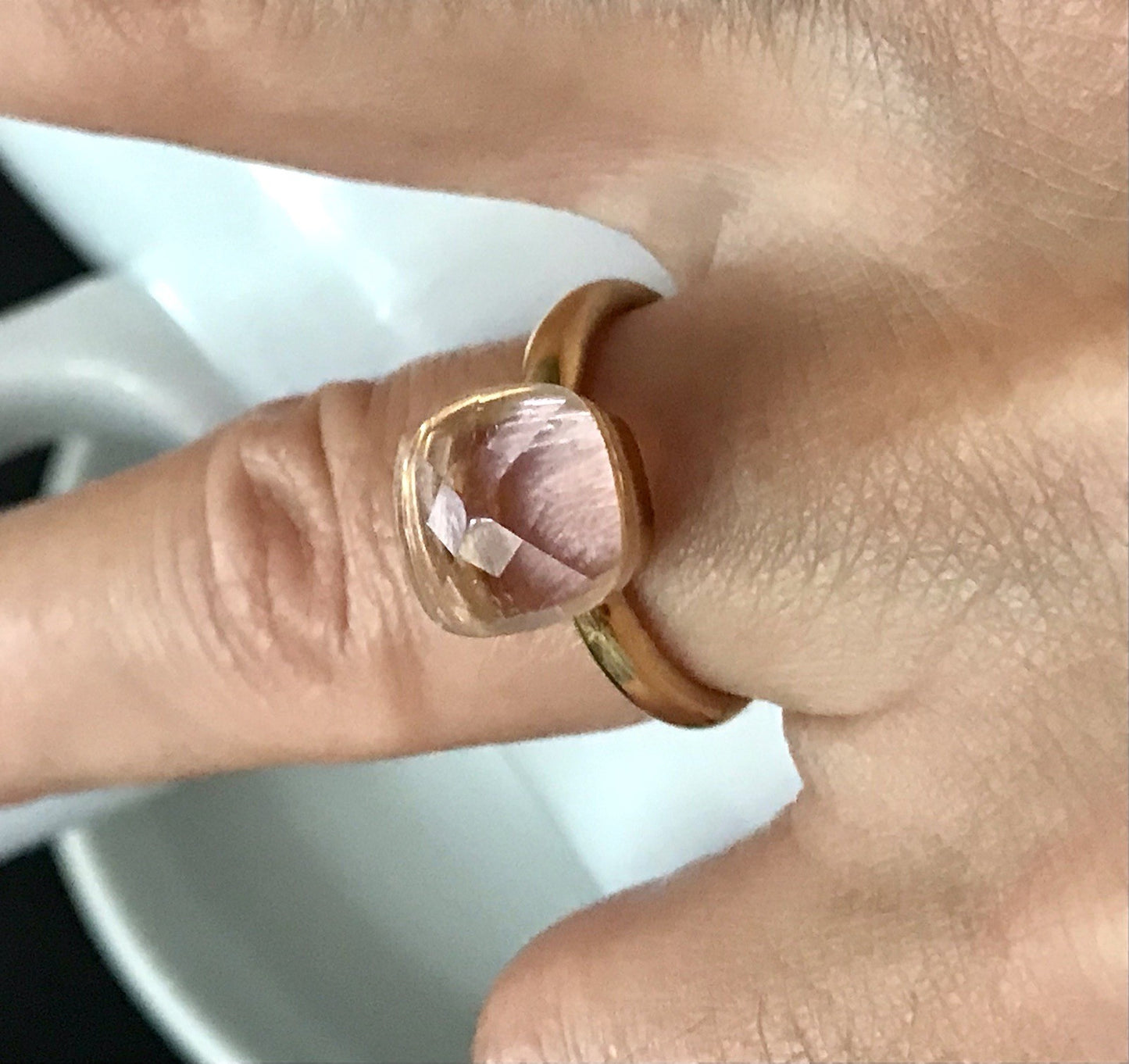 Vintage alt Damen Ring rosa Stein Silber 925 Gr.54 Rubbelit? vergoldet
