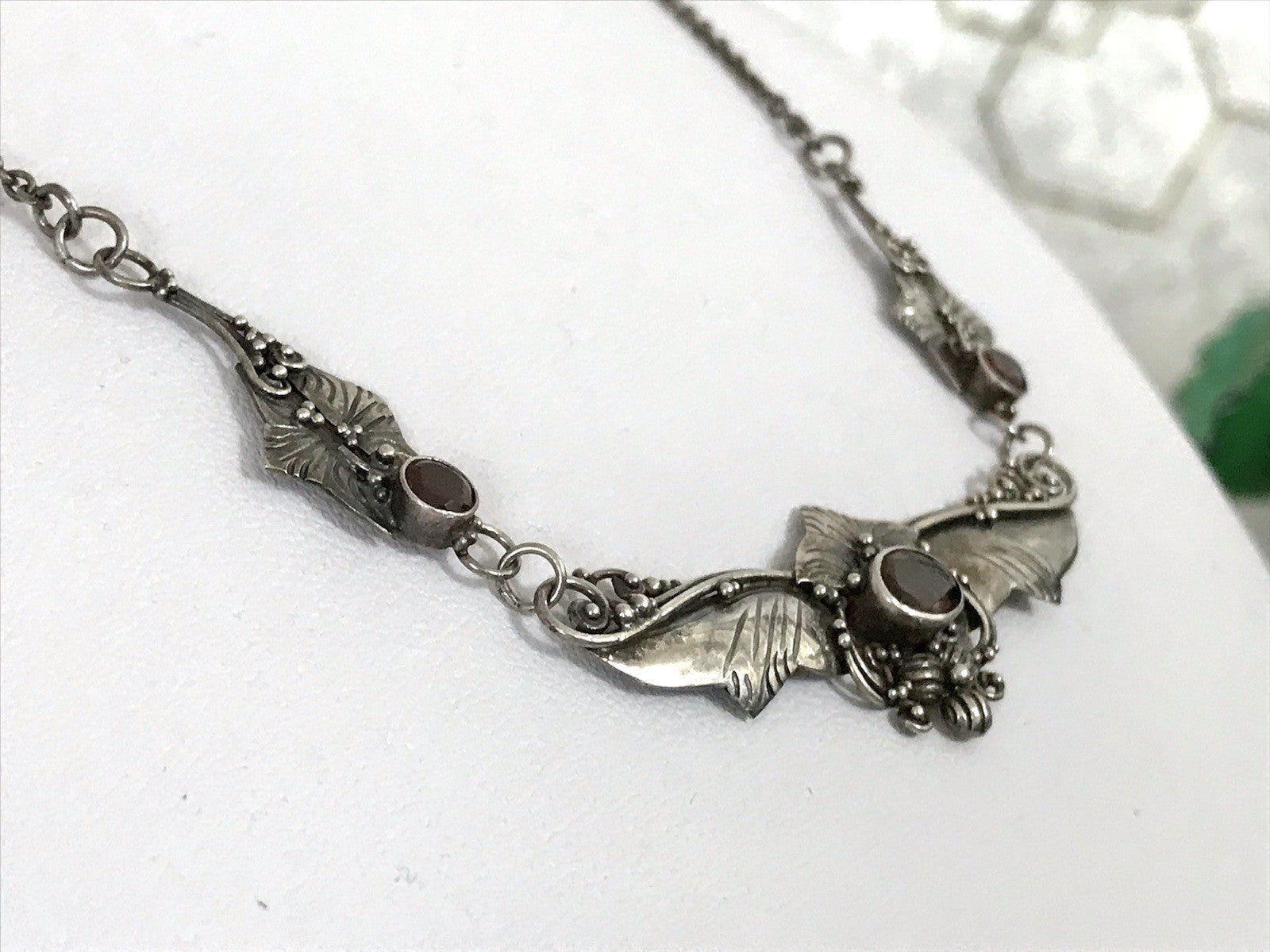 Antik 925 Sterling Silber Collier Halskette Kette rote Steine Granate?