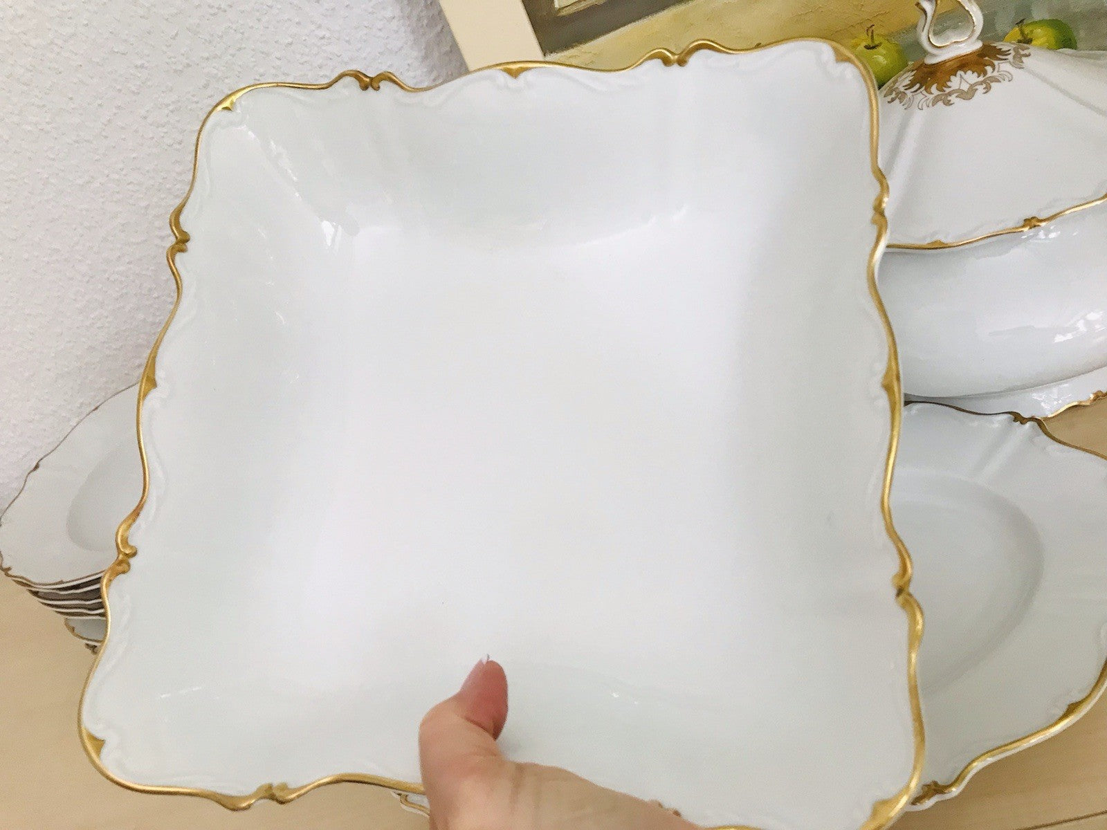Antik Art Déco Porzellan Tafelservice Carstens Sorau weiß goldene Ranke EDEL