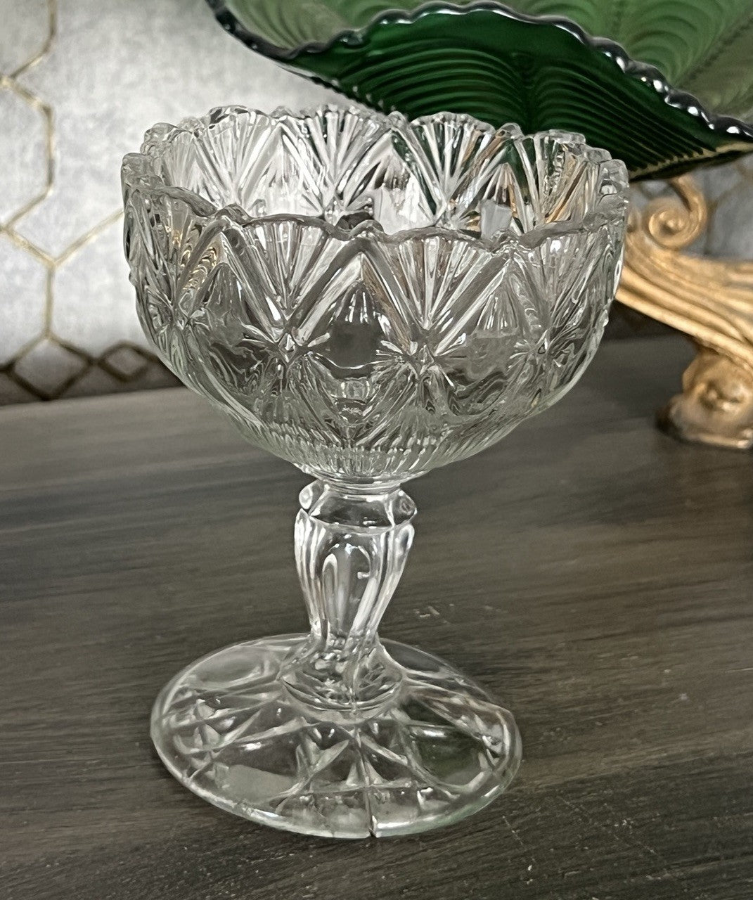 Antik Jugendstil Art Deco Pressglas Glas Fußschale Schale Zuckerschale