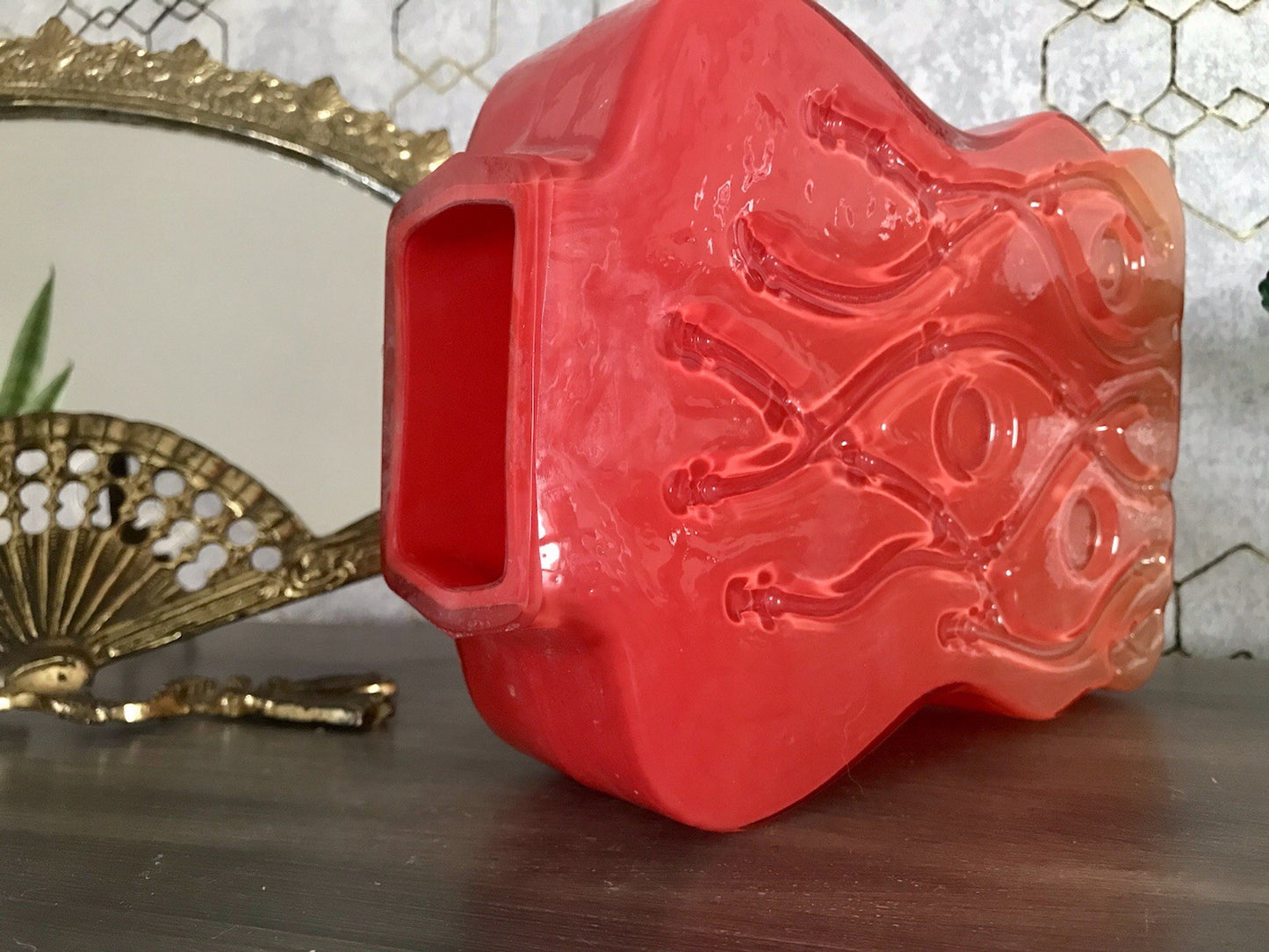 Vintage 70er Design Glasvase Glas Rot Orange Vase Pop Art Hirschberg