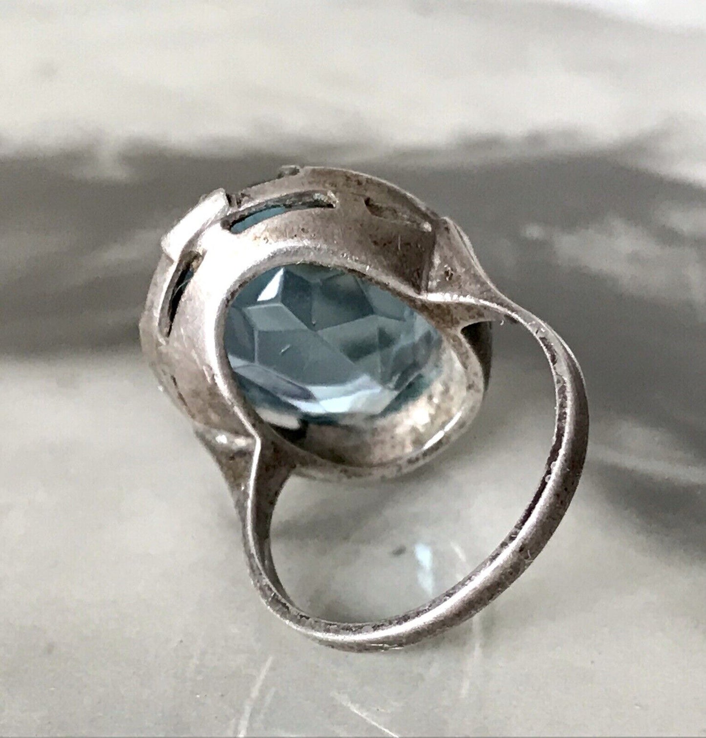 Antik Art Déco Edel blauer Stein DAMEN RING Silber 835 Super Design Gr.53 16,8