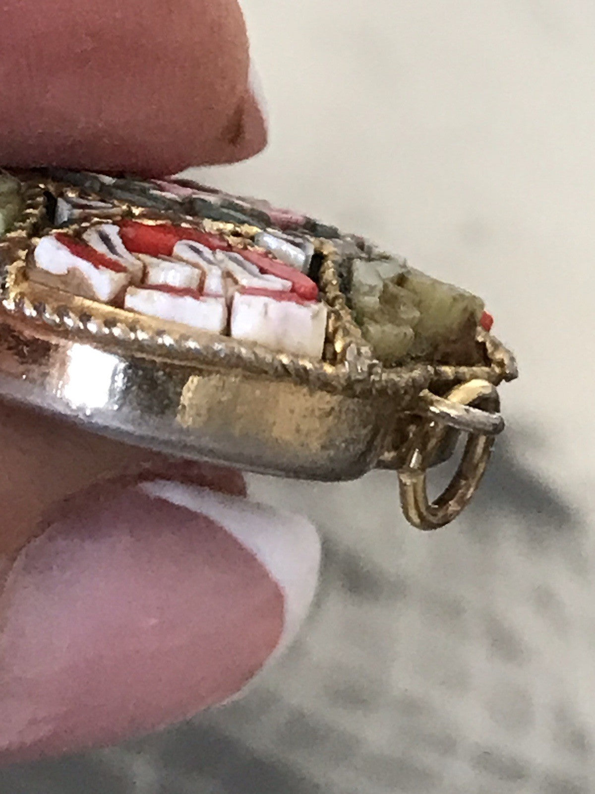 Antik Herz Anhänger Italien Micromosaik Glas Murinen