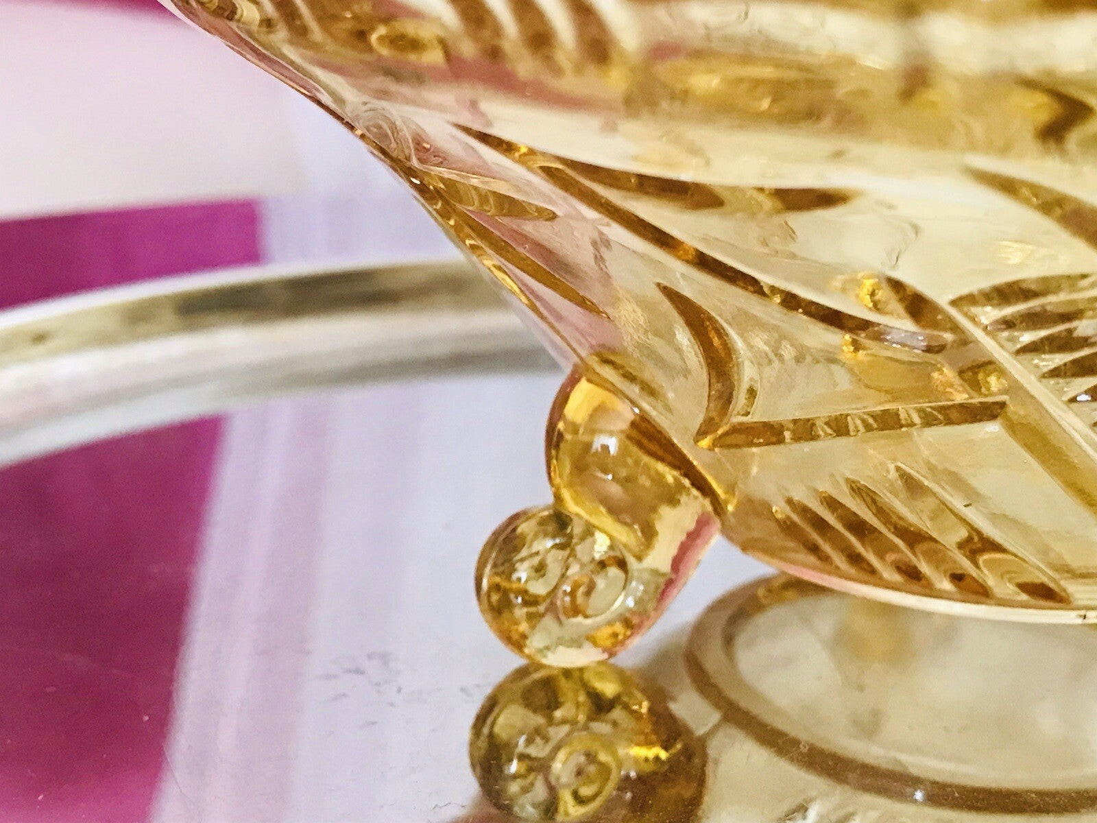 Antik gelb Art Déco Schale Pressglas Glasschale 3füßig So Schön!