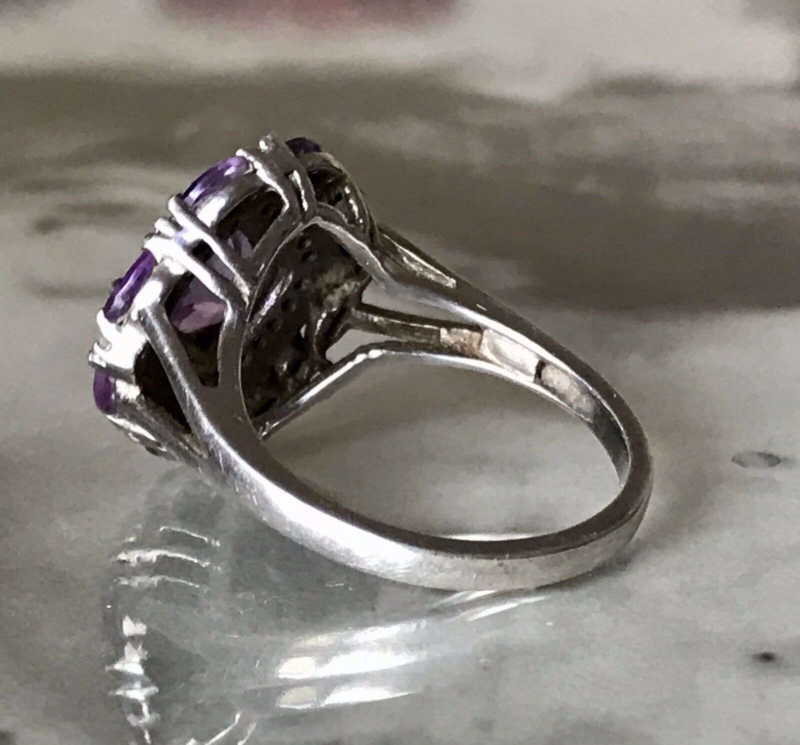 Antik Art Déco Edel DAMEN RING Silber 925 Amethyste Gr.57 58 18,1 18,5