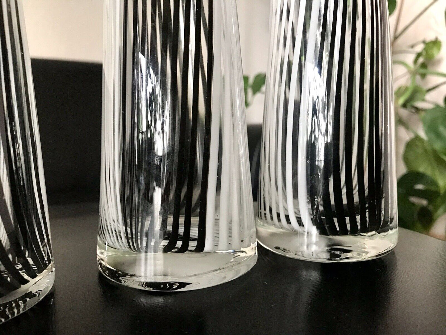 Vintage 3x Dino Martens Vase Glasvase Bianca Nero Streifen Glaskunst Murano