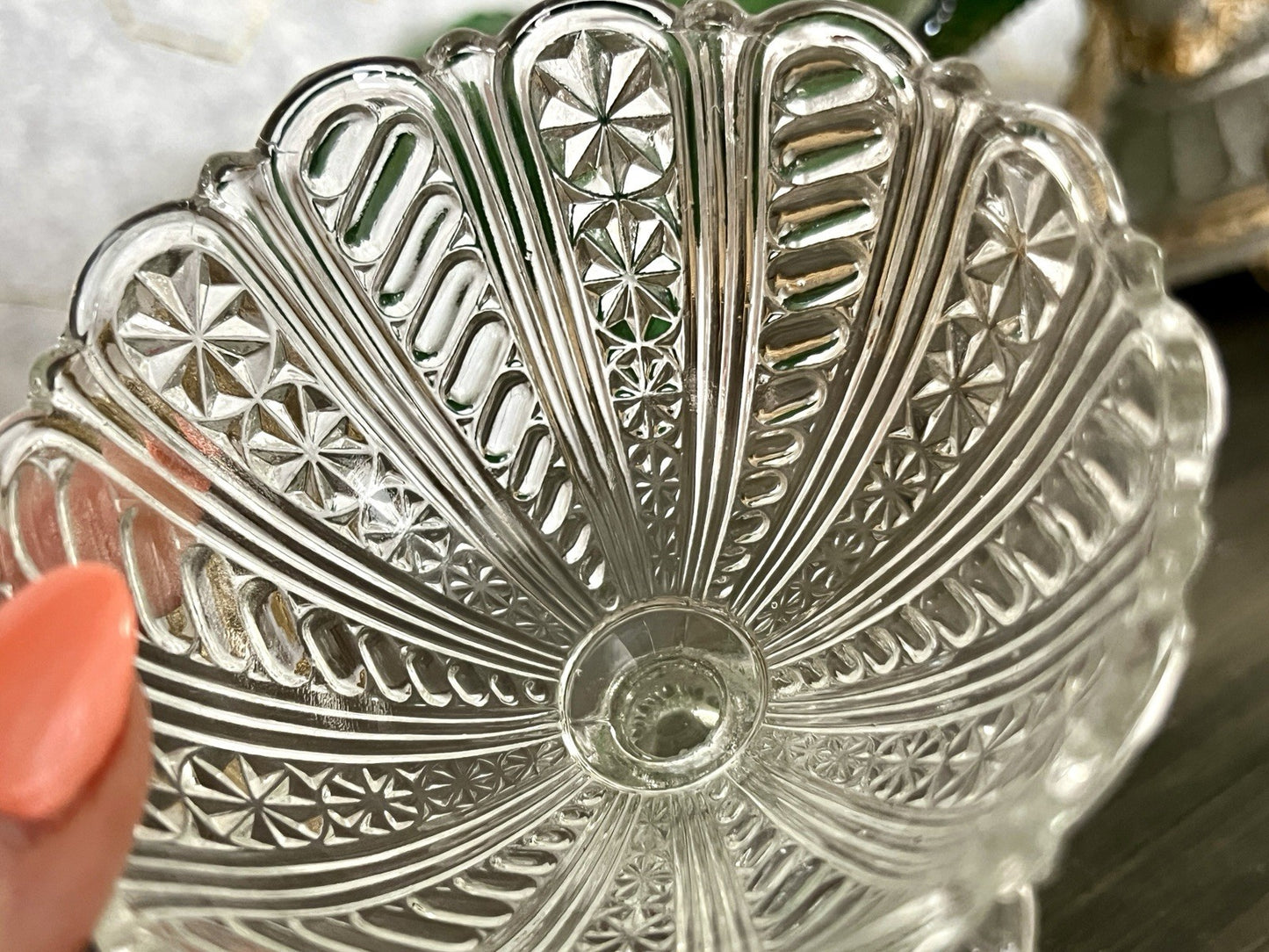 Antik Jugendstil Art Déco Pressglas Glas Fußschale Schale Zuckerschale