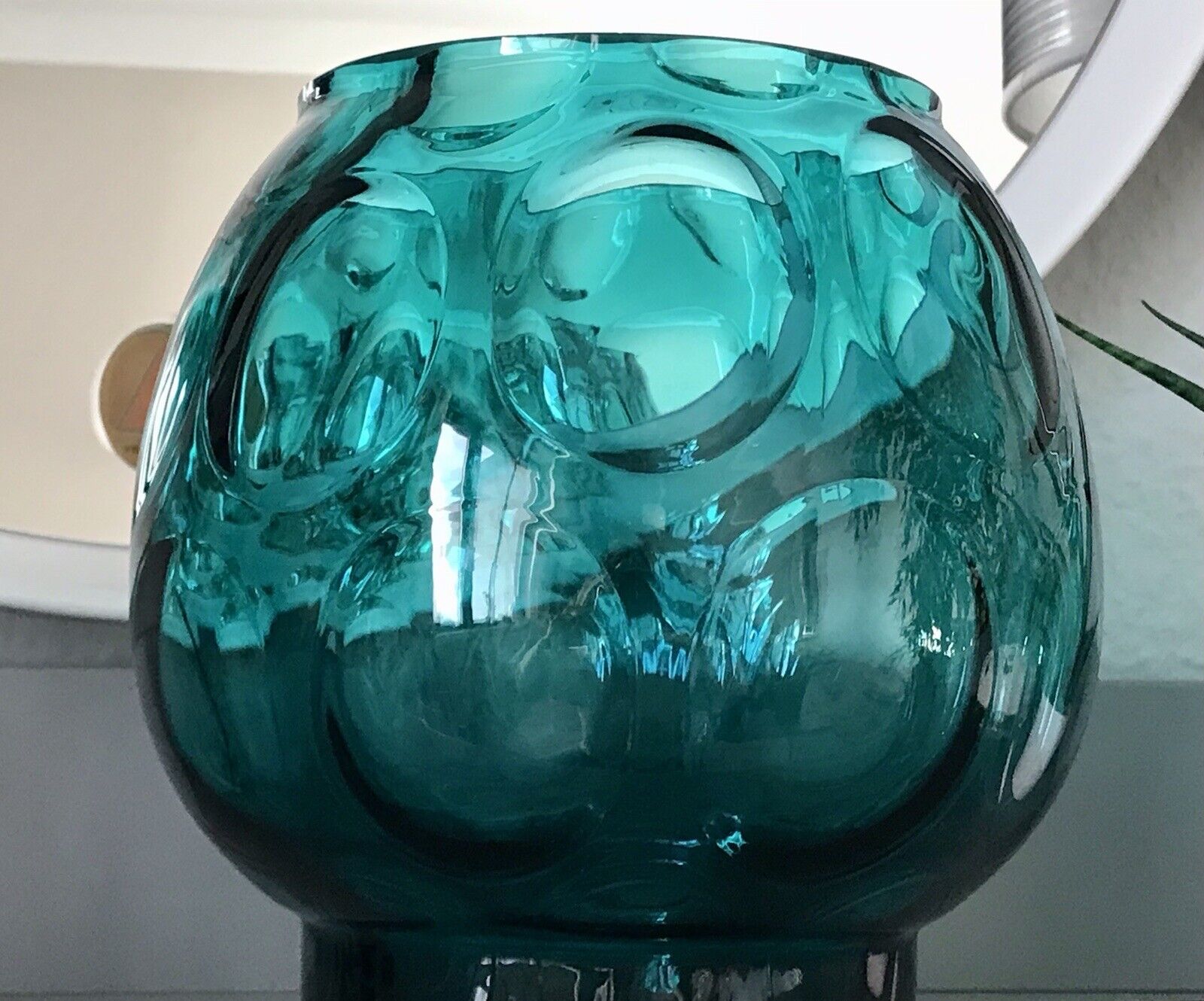 Vintage 60er Design Glasvase Glas Petrol  Grün Vase Bubble Sputnik Ära Bowle