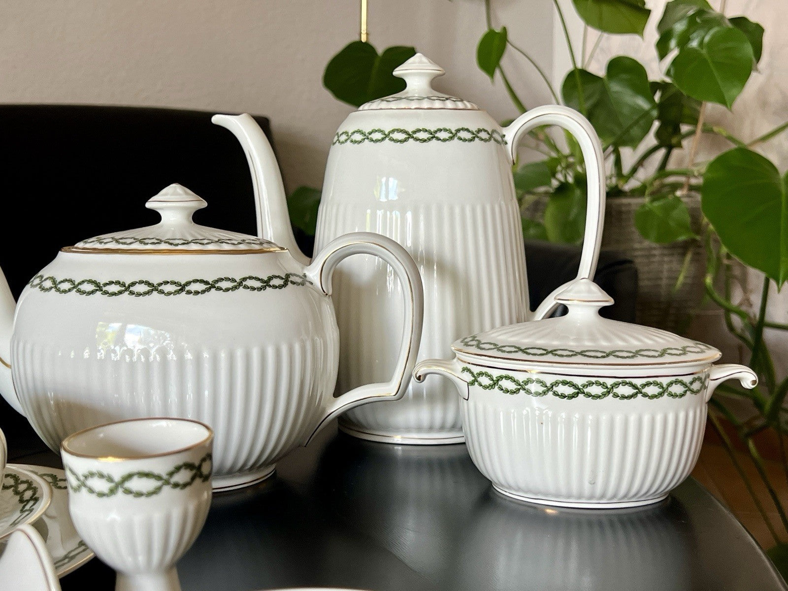 Edel antik Hutschenreuther Porzellan Kaffeeservice 10 + Pers. weiß Lorbeerkranz
