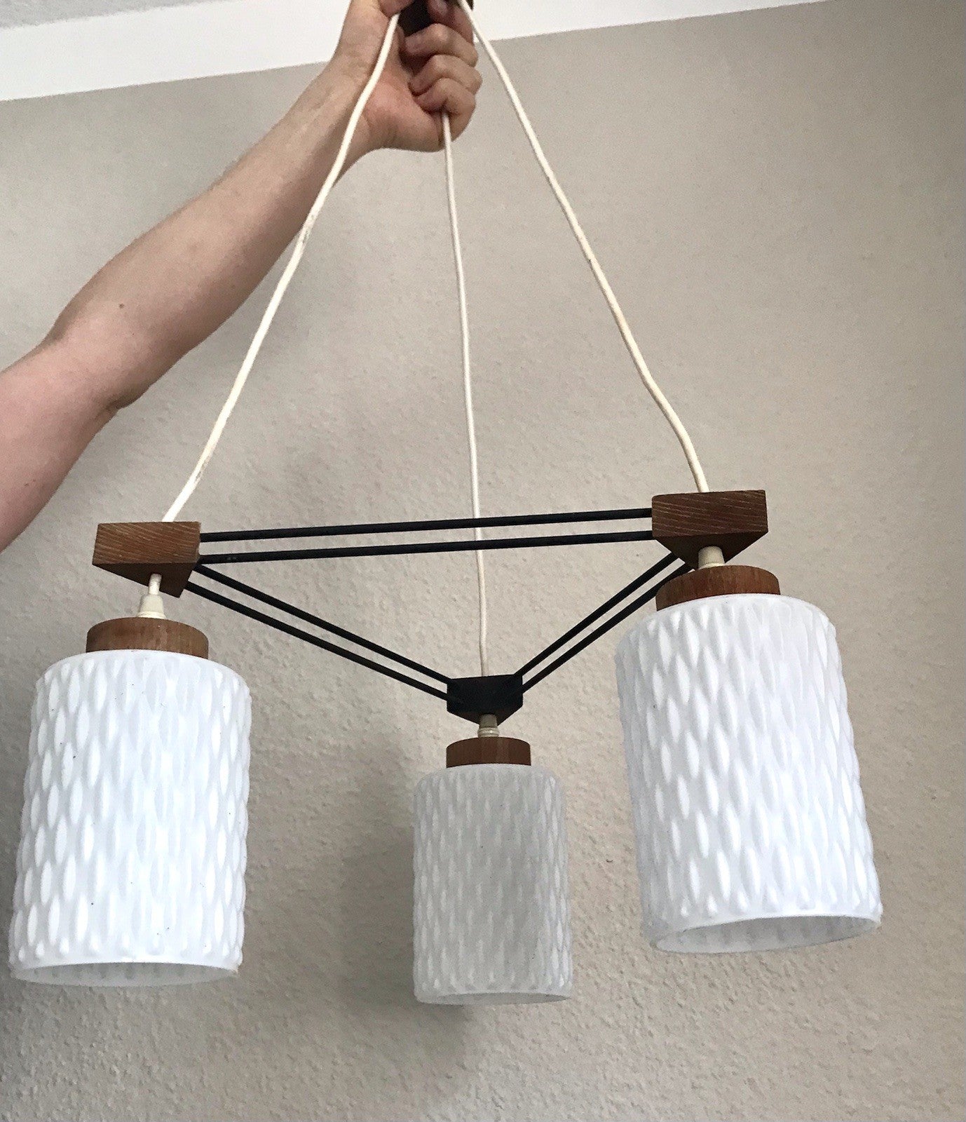 Vintage Alt 60er Leuchte Deckenleuchte Lampe Leuchte String Ära MCM Teak Tripple