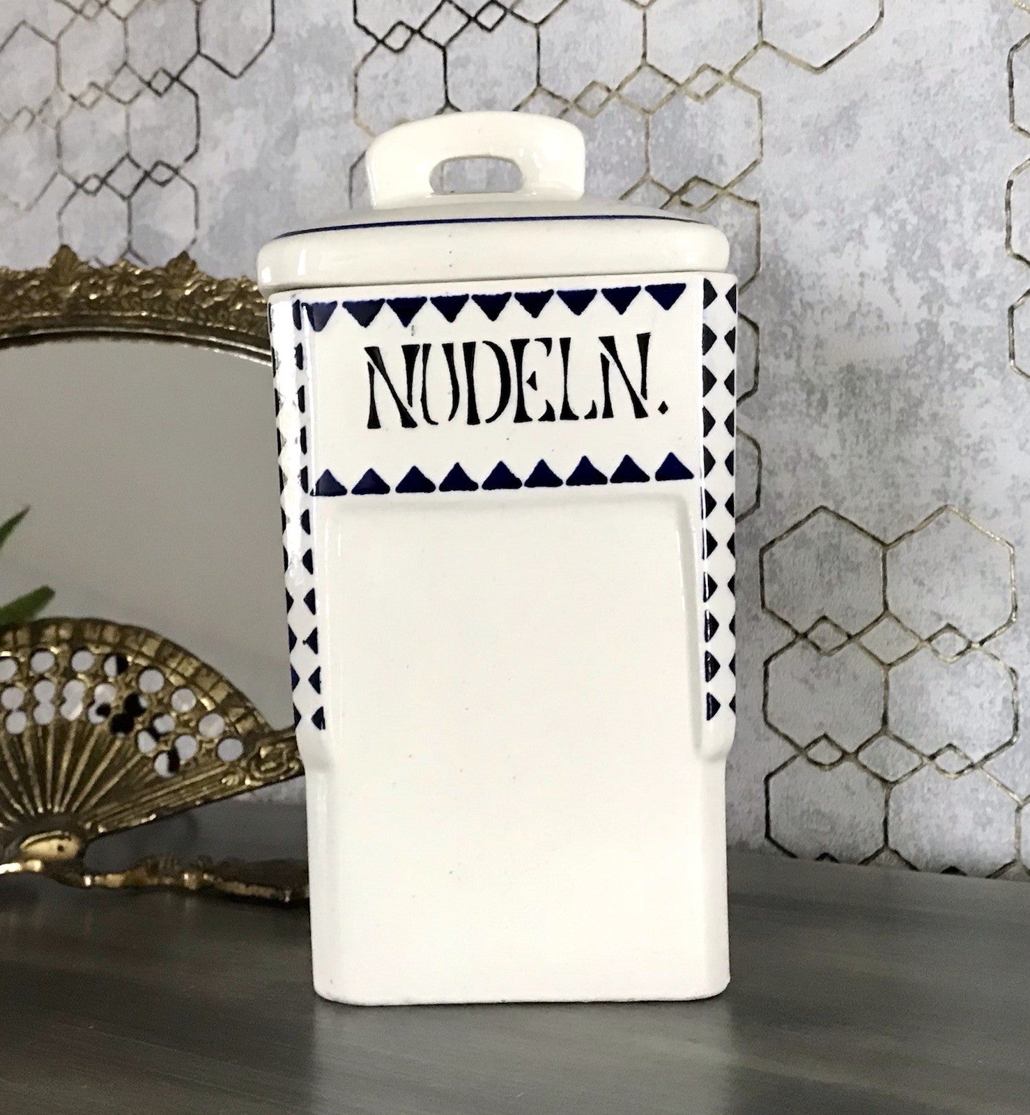 Antik Jugendstil Vorratsgefäß Nudeln Gefäß Vorratsdose weiß Porzellan creme blau