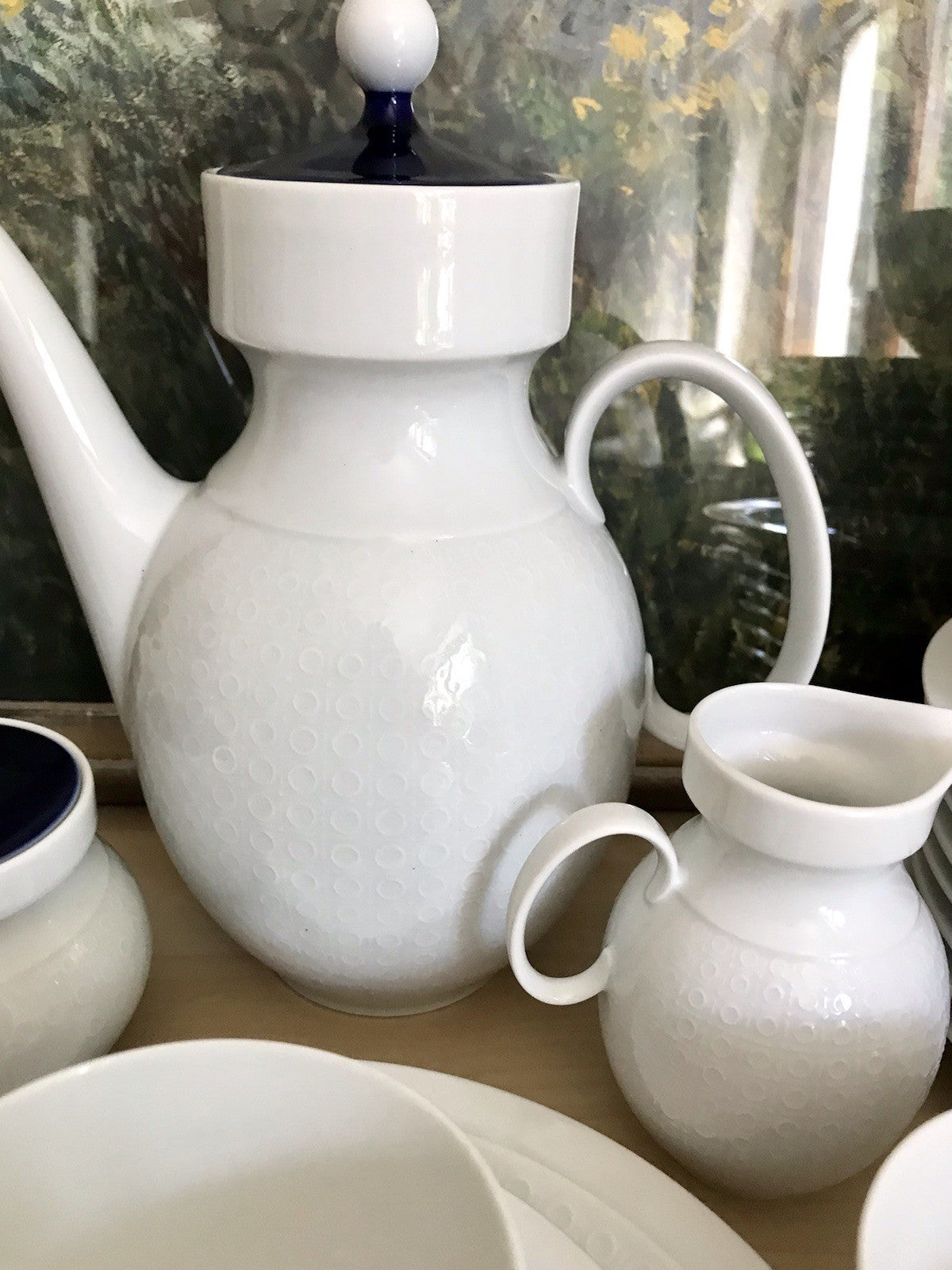 Ak Kaiser Porzellan Kaffeeservice 12 Personen Design weiß kobaltblau mit Relief