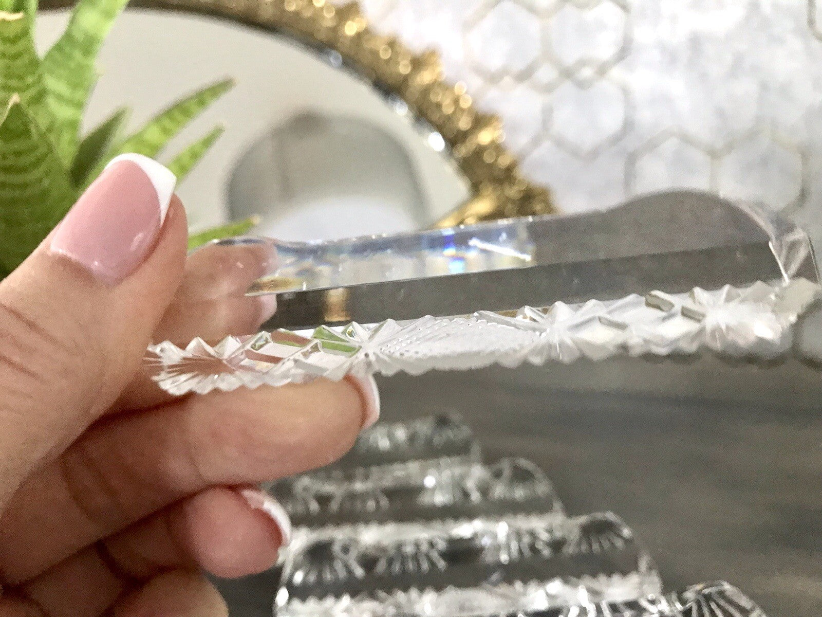 Alt antik? 6 Art Déco Messerbänkchen  Kristallglas Glas EDEL Schliff