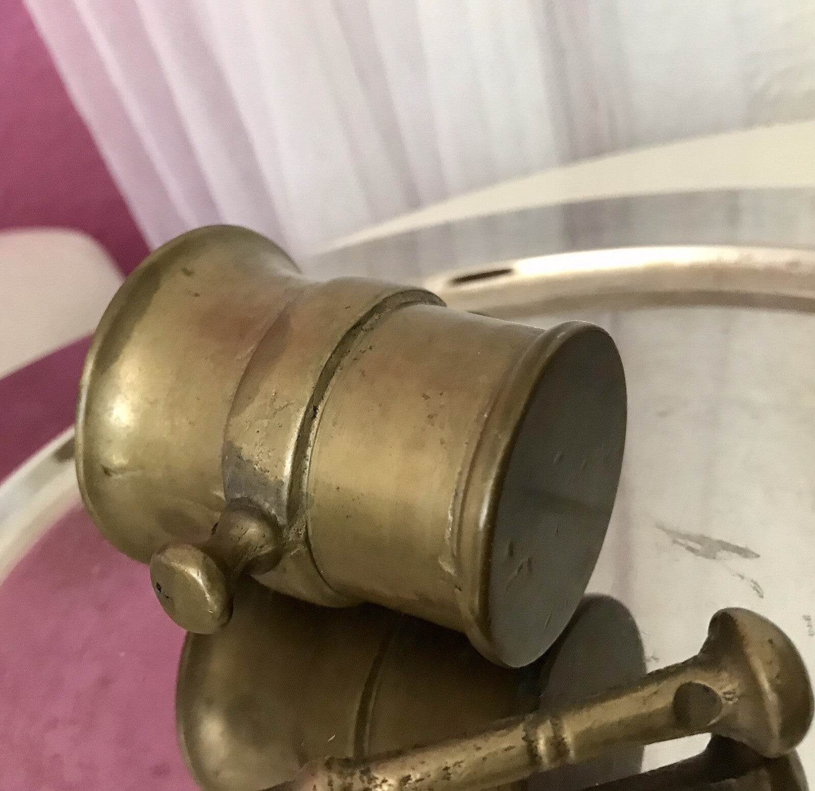 Alt Vintage Messing kleiner Mörser mit Pistill Stößel
