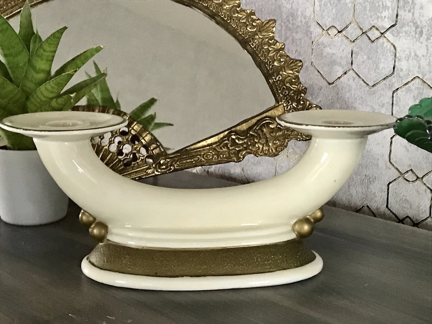 Antik Art Déco Porzellan Kerzenleuchter Neu-Tettau Edel Elfenbein