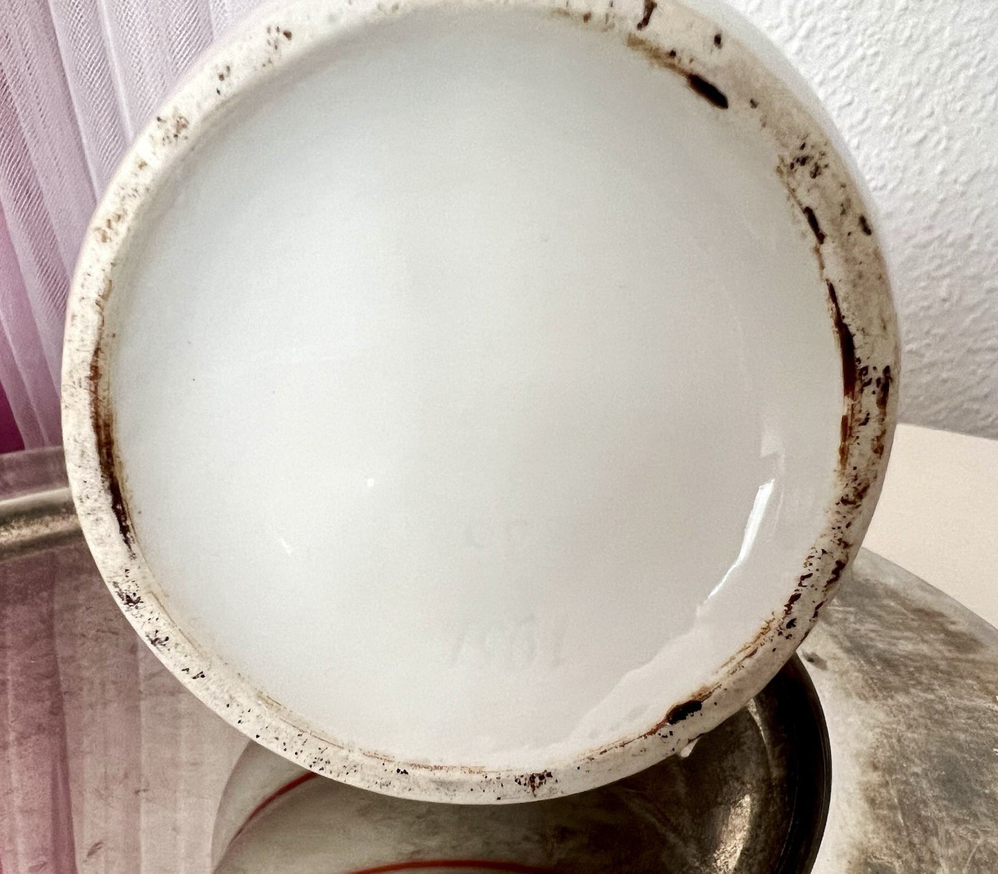 Antik Art Déco Bauhaus Porzellan Kakaokanne Schokoladenkanne Kanne Krug weiß rot