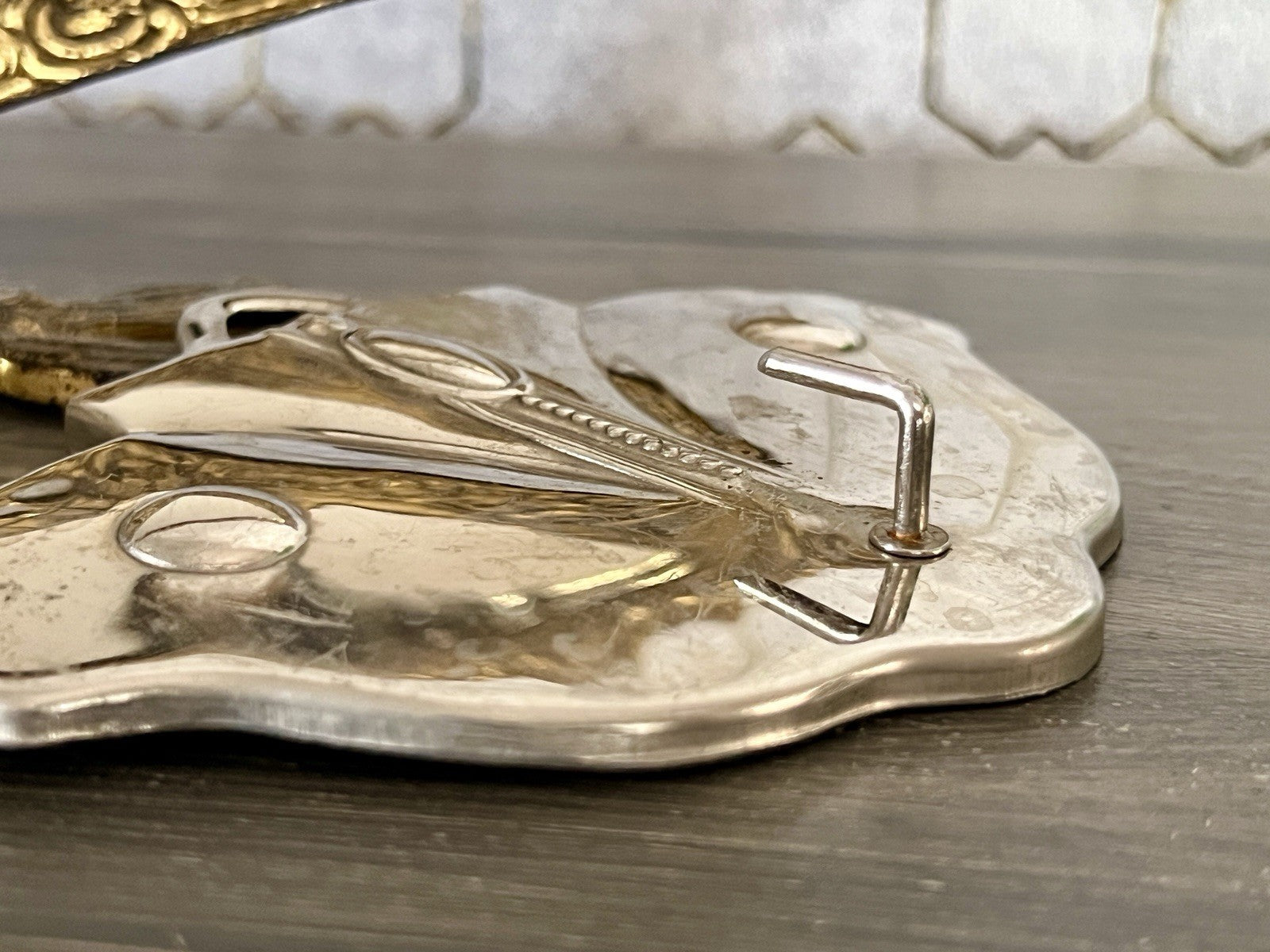 Antik Jugendstil Haken Handtuchhaken Kleiderhaken Metall verchromt? vernickelt?