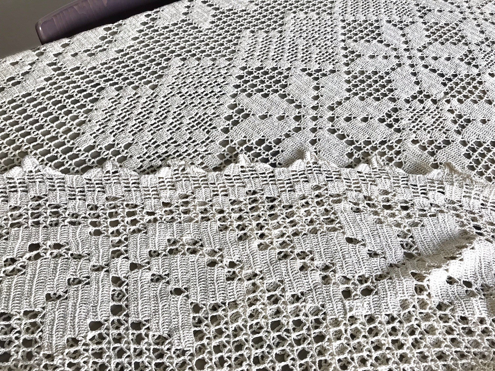 Antik Häkelspitze Tischdecke gehäkelt Creme Baumwolle Spitze Landhaus 170x145