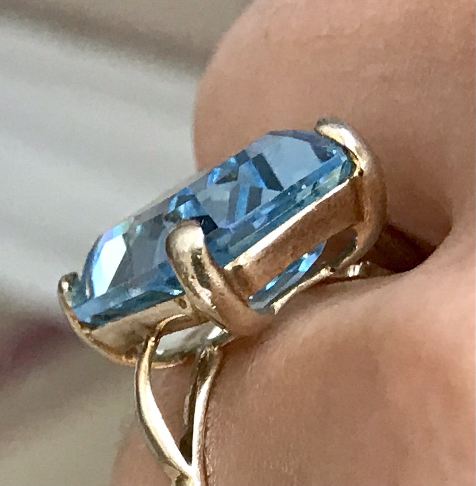Vintage alt Damen Ring blauer Stein Silber vergoldet 925 Gr.59 18,8 wunderschön!