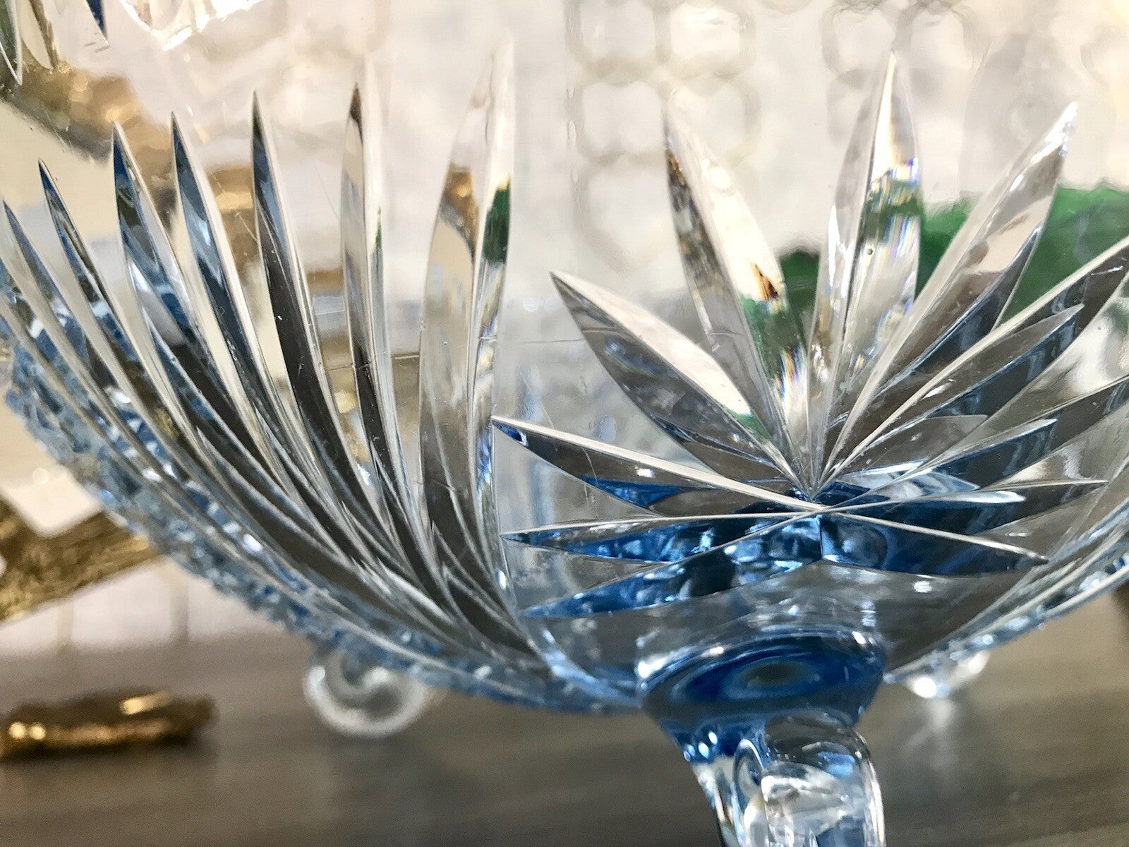 Antik EDEL blau Art Déco Schale Glasschale mundgeblasen geschliffen 3füssig