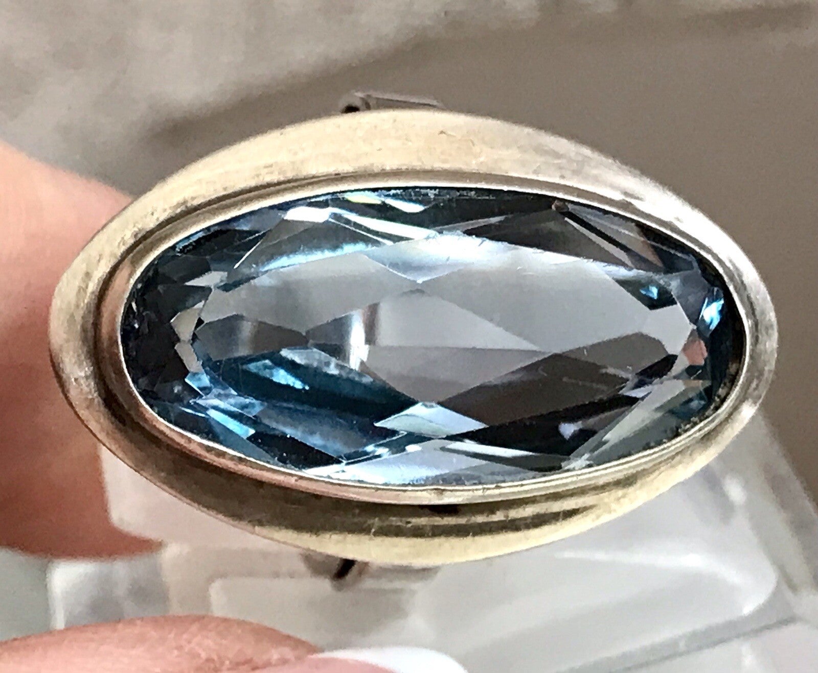 Vintage Edel DAMEN RING Silber 835 blauer Stein Topas? Gr.52 16,5