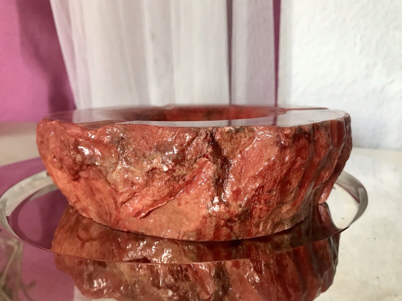 Vintage Aschenbecher Ascher roter Alabaster Romano Bianci 70er Design Klassiker