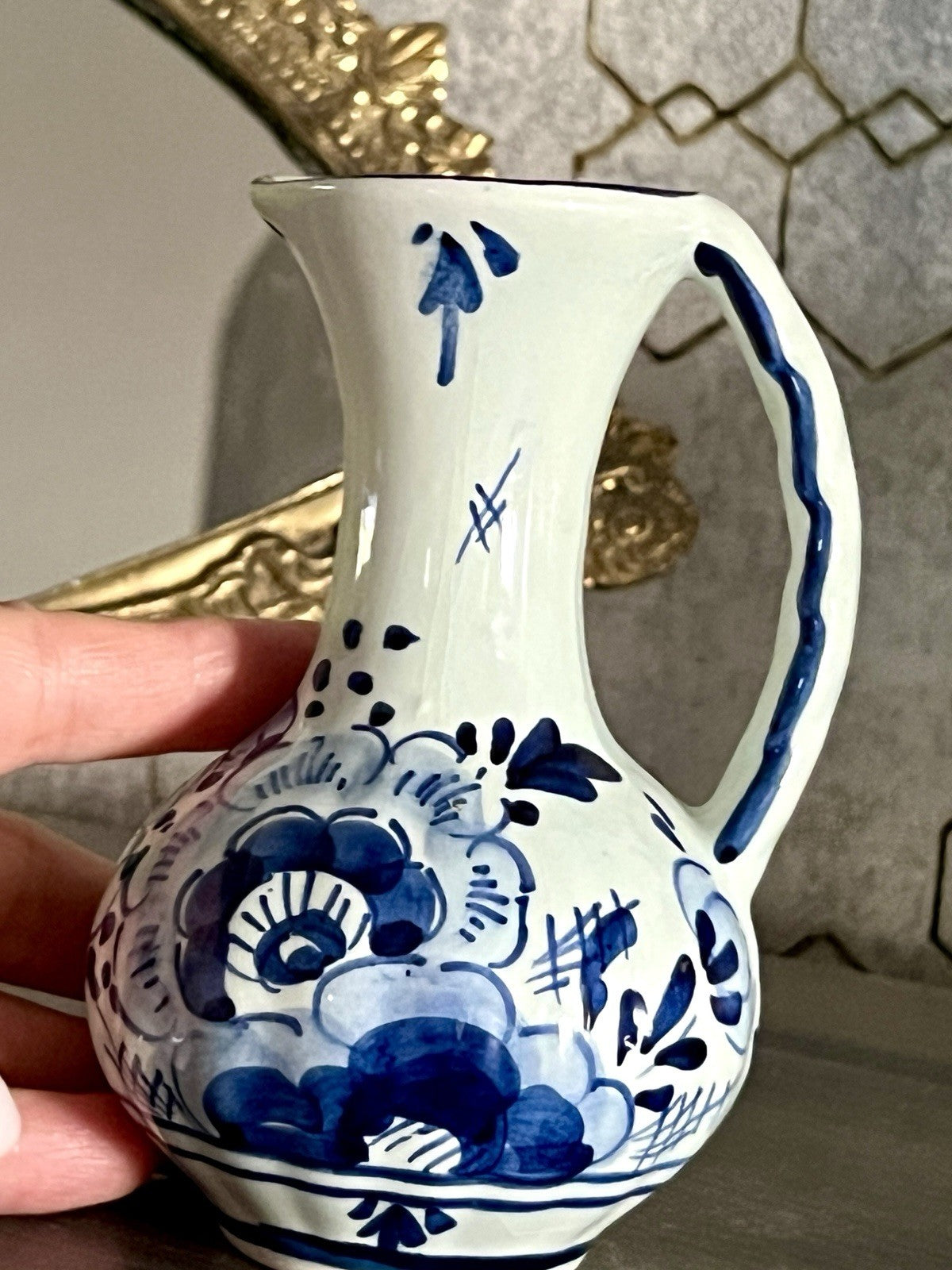 Vintage Fayence Keramik kleine Vase handbemalt Delfter Keramik Holland