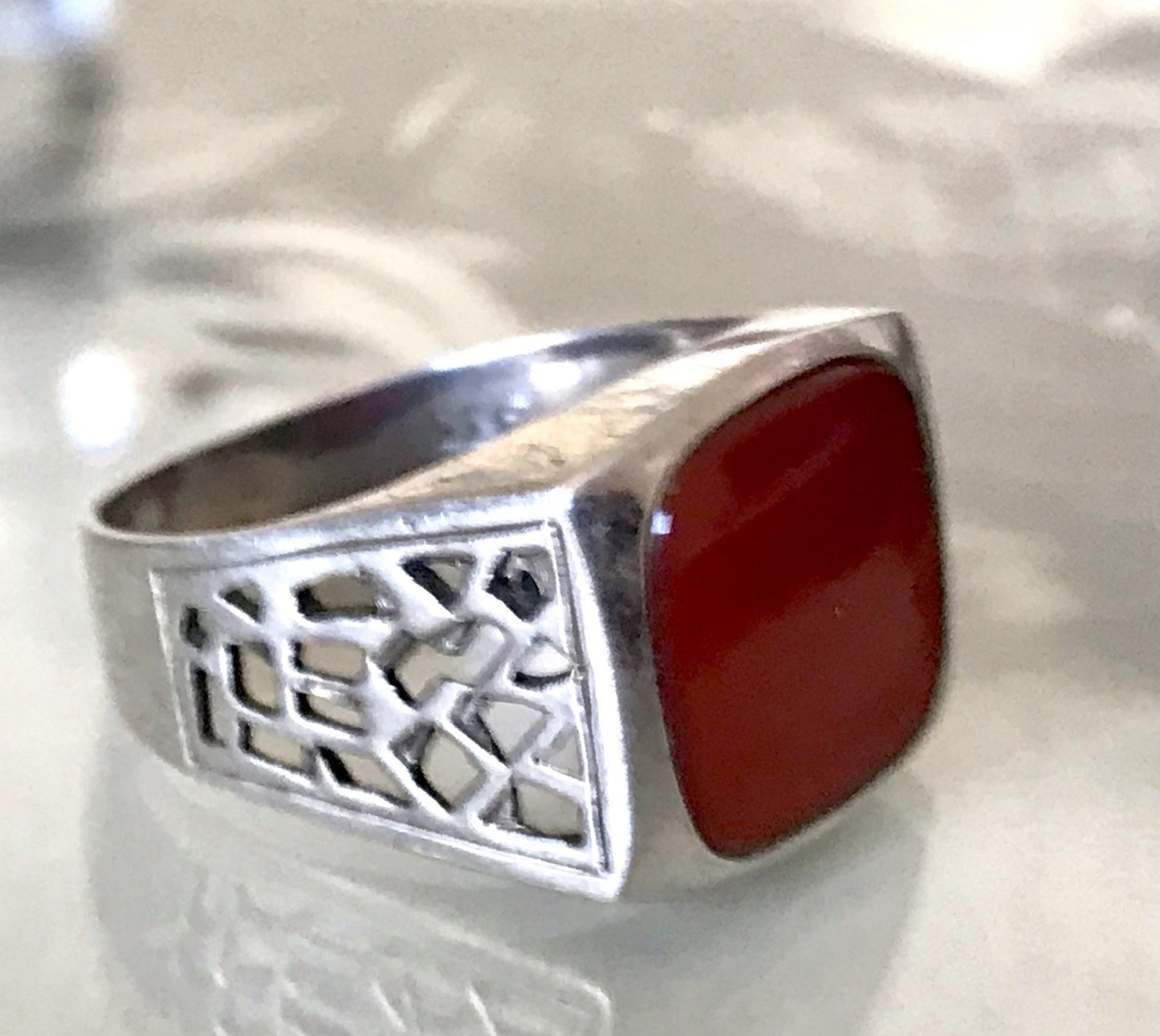 Antik alt Vintage Art Déco Herren RING Siegelring Karneol 835 Silber Gr.63