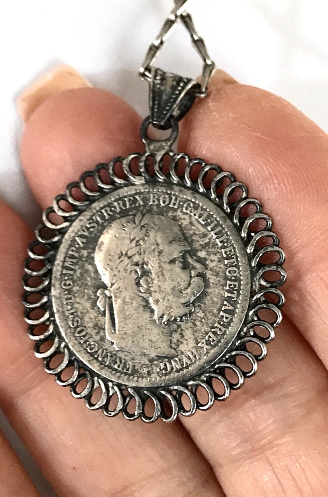 Antik Halskette Münze Kaiser Franz 1902 Anhänger Kettenanhänger Silber 835