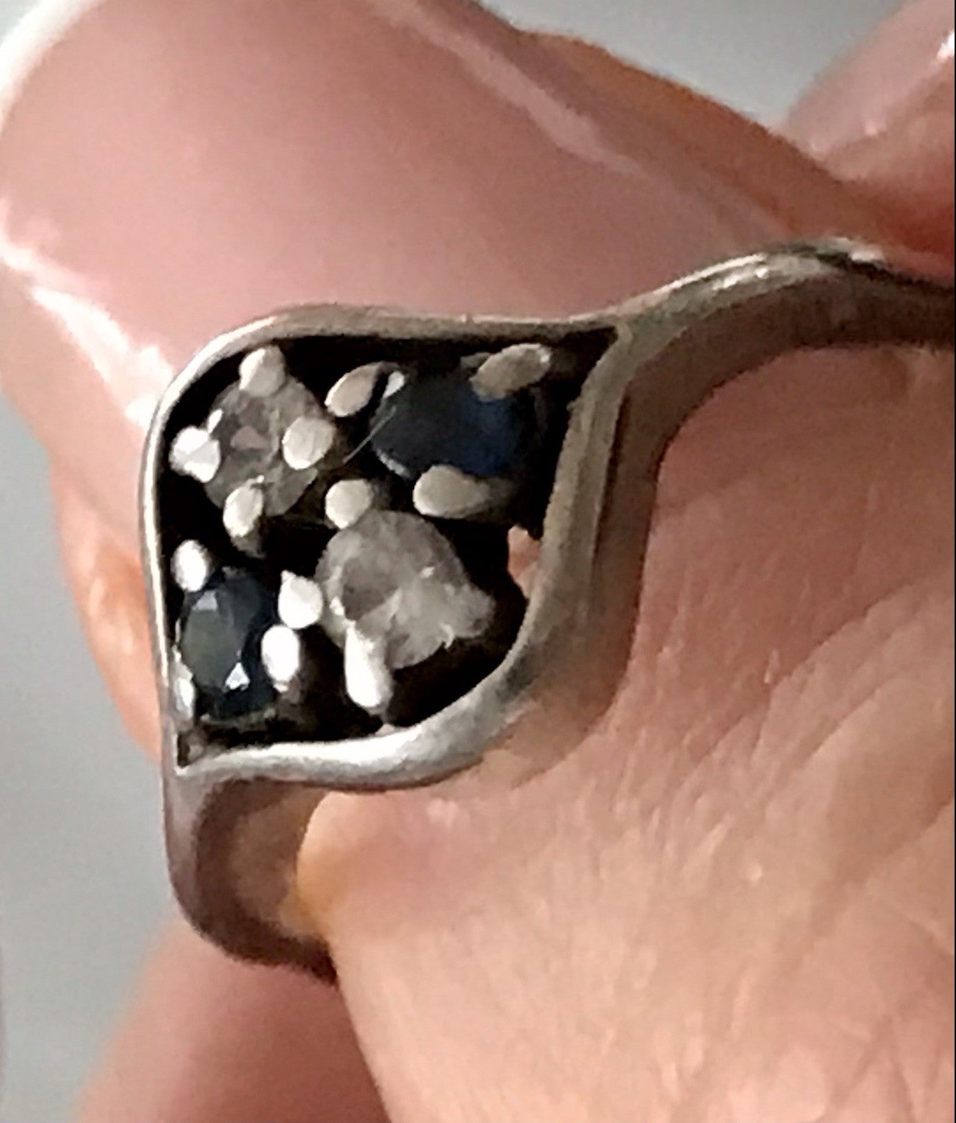 Antik ? Art Déco Damen Ring blaue farblose Steine Silber 925 Gr.51 52 Teka