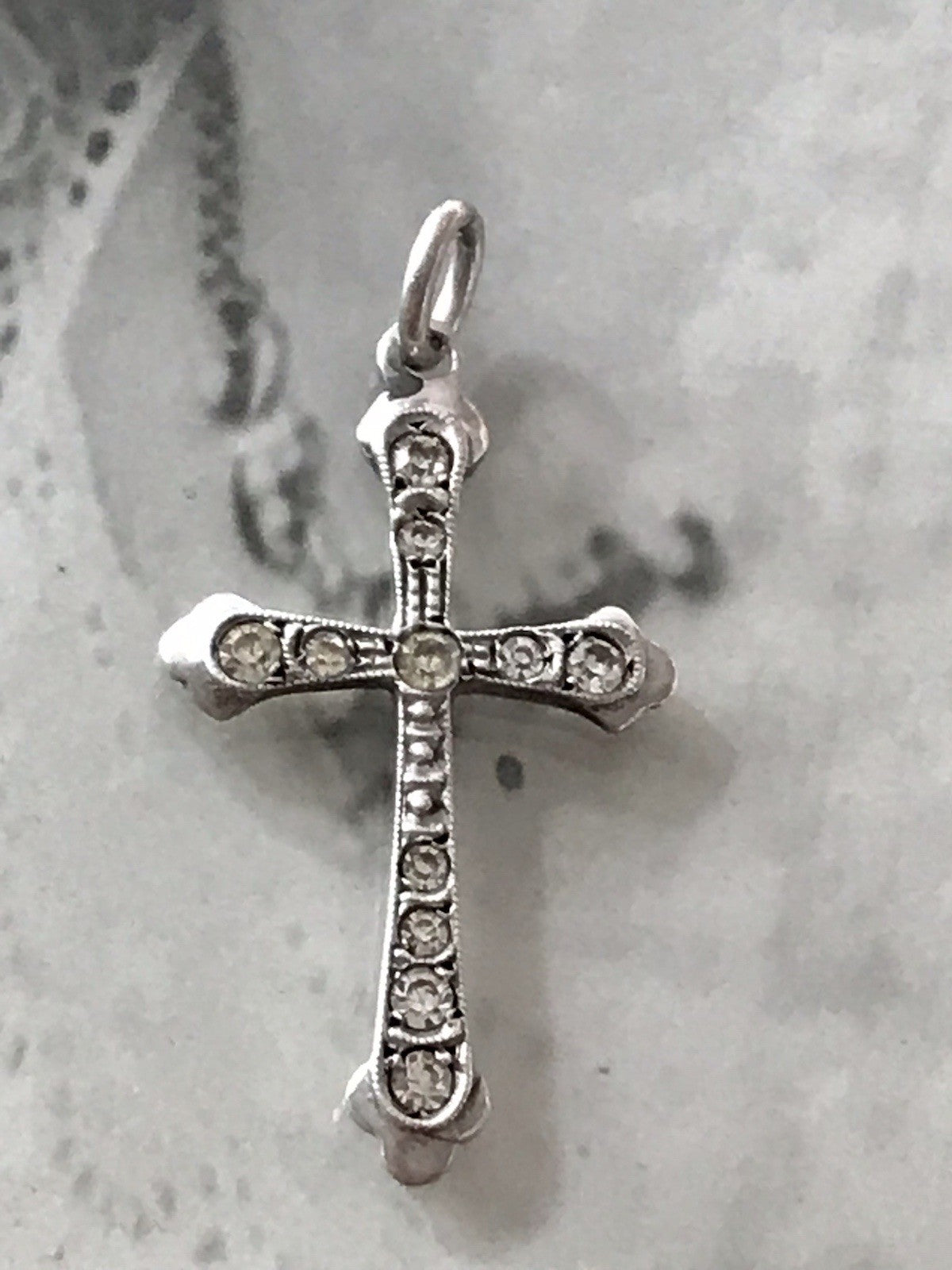 Antik Echtsilber 835 Silber Kreuz Anhänger Kettenanhänger farblose Steine