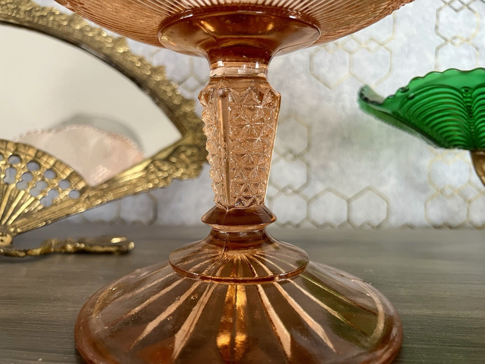 Antik Art Déco Pressglas Tafelaufsatz Schale Fußschale Glas Rosalin