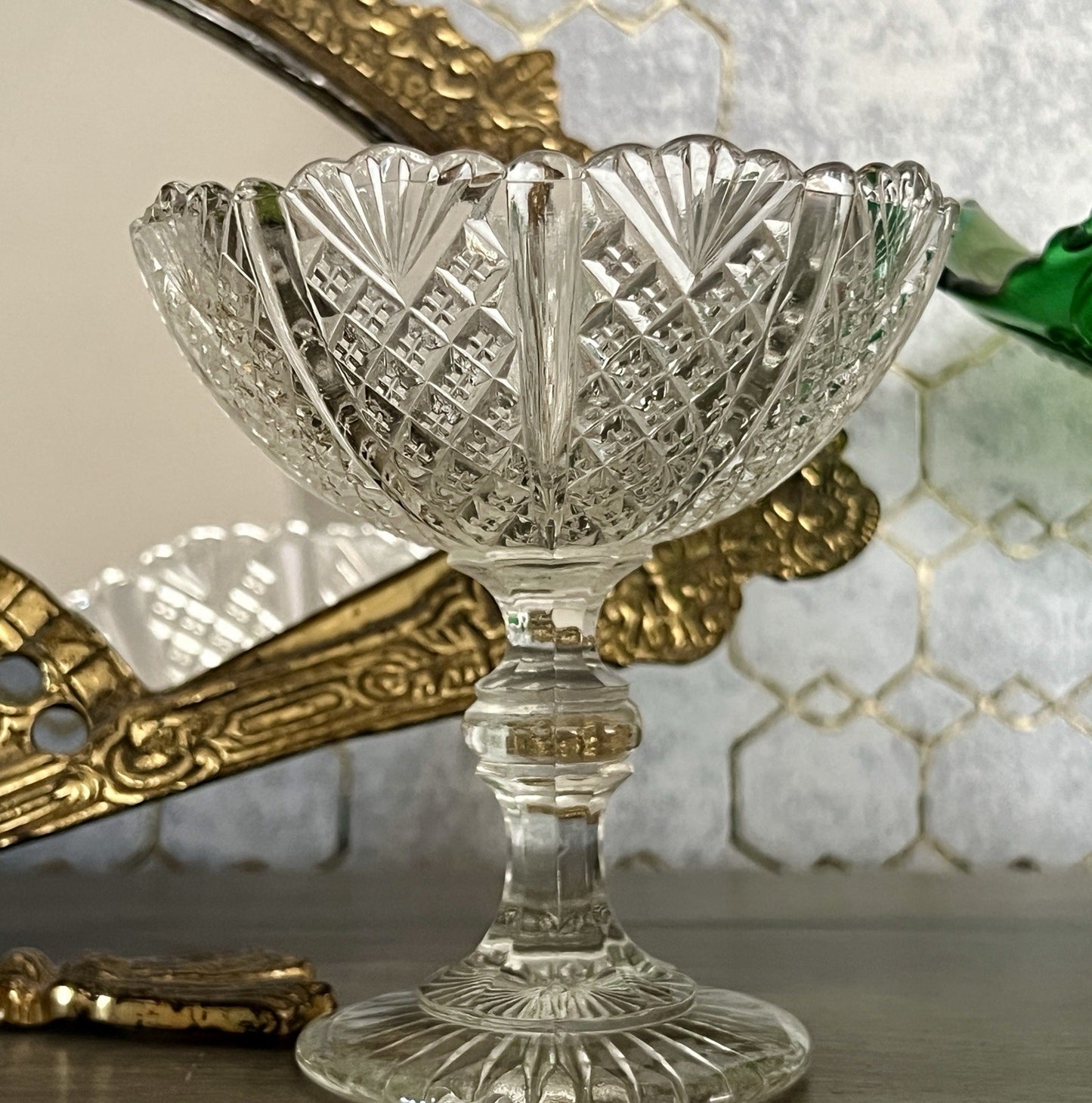 Antik Jugendstil Art Déco Pressglas Glas Fußschale Schale Zuckerschale