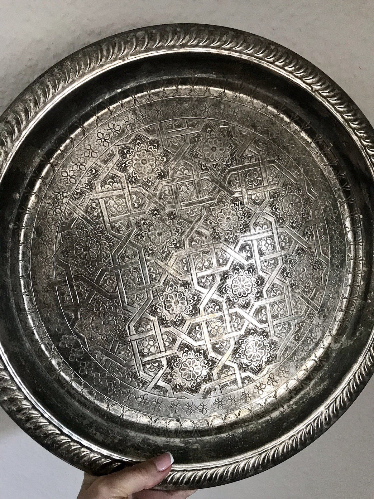 Vintage Tablett Teetablettt Serviertablett versilbert ziseliert Marokko