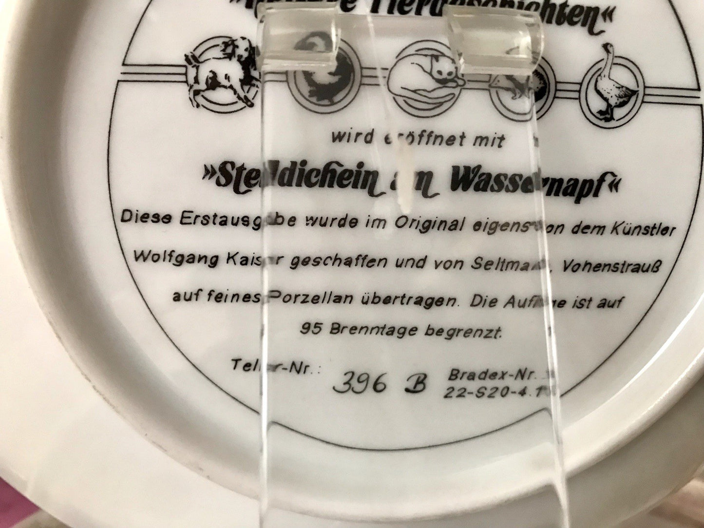 Porzellan Wandteller Zierschale Teller Seltmann Heitere Tiergeschichten 1991