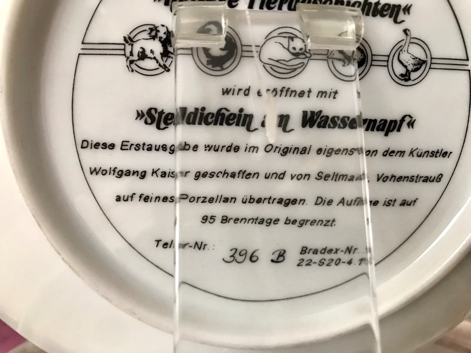 Porzellan Wandteller Zierschale Teller Seltmann Heitere Tiergeschichten 1991