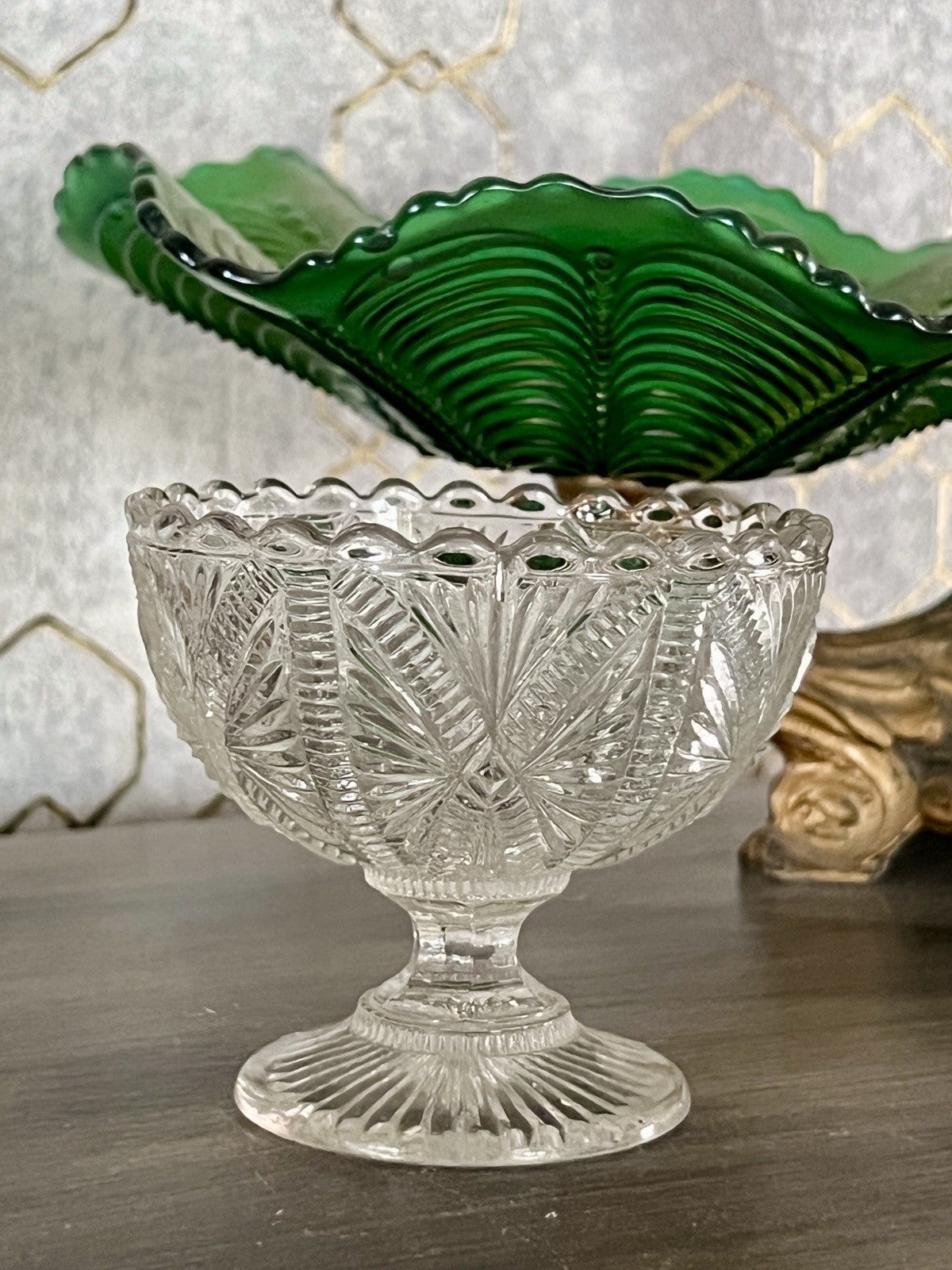 Antik Jugendstil  Pressglas Glas Fußschale Schale Zuckerschale Villeroy&Boch