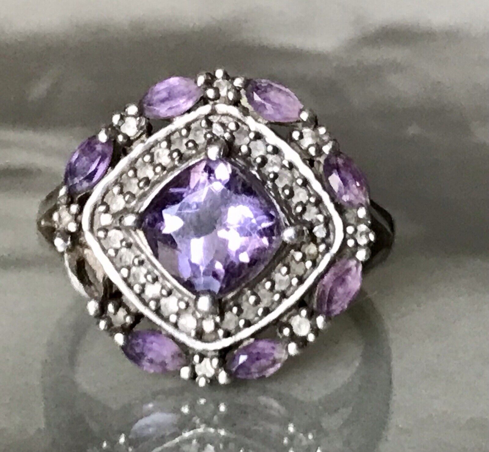 Antik Art Déco Edel DAMEN RING Silber 925 Amethyste Gr.57 58 18,1 18,5