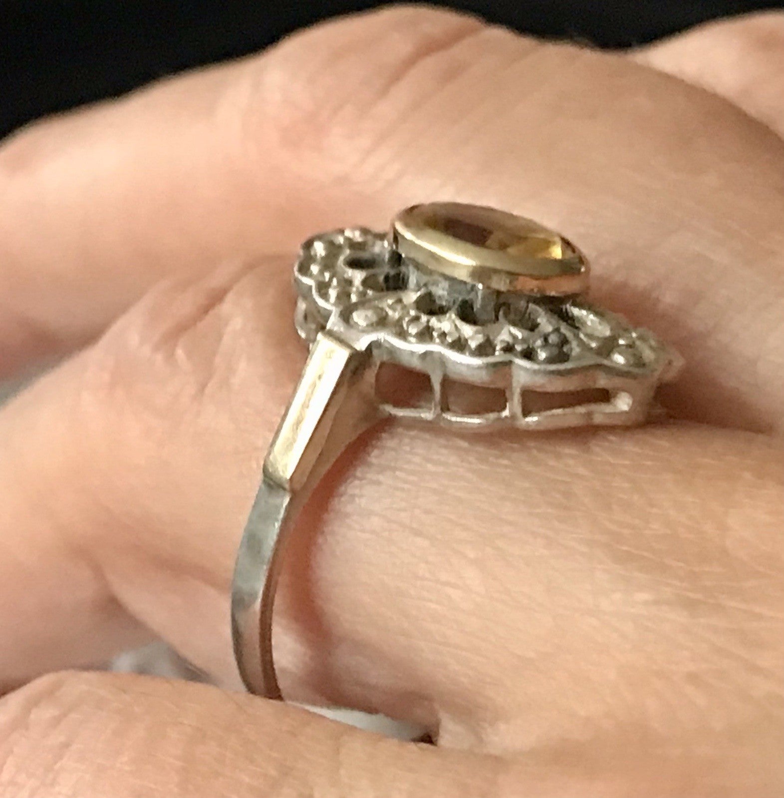 Antik Jugendstil Edel Damen Ring Citrin? Stein Silber 925~ Gr.60/61