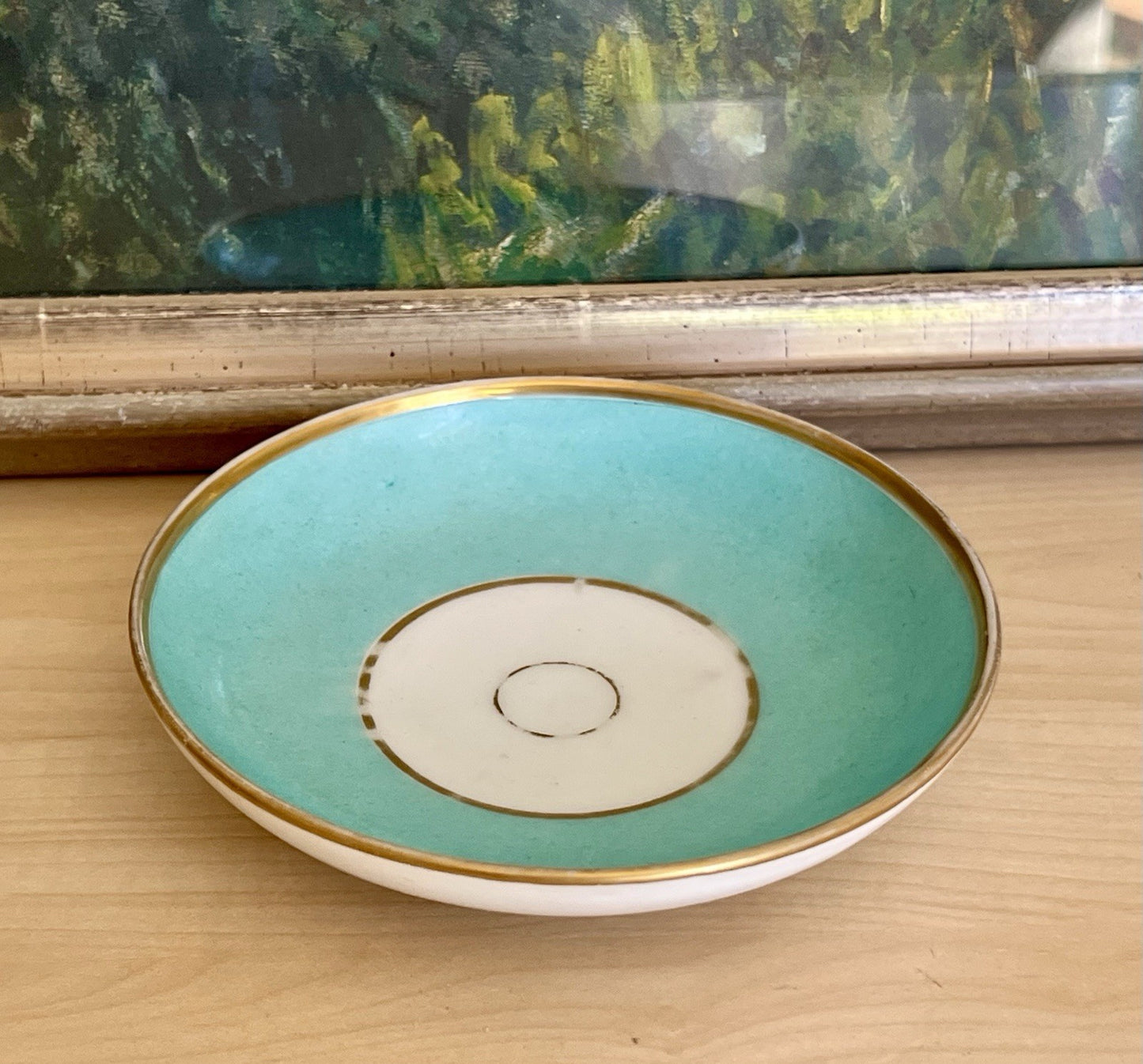 Antik Biedermeier Porzellan Kaffeegedeck Tasse Teetasse schön weiß türkis gold!