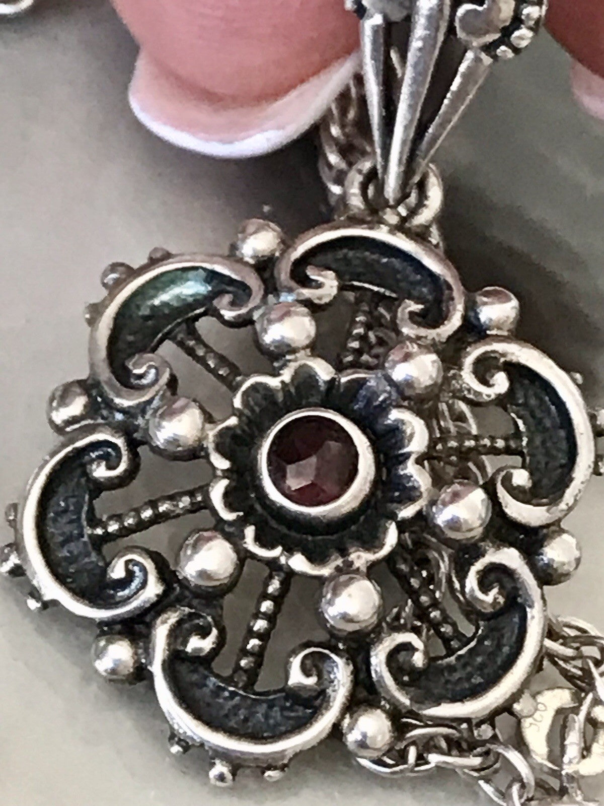 Antik ? Vintage Edel Halskette 925 Anhänger Kettenanhänger Silber 835 Rubin?