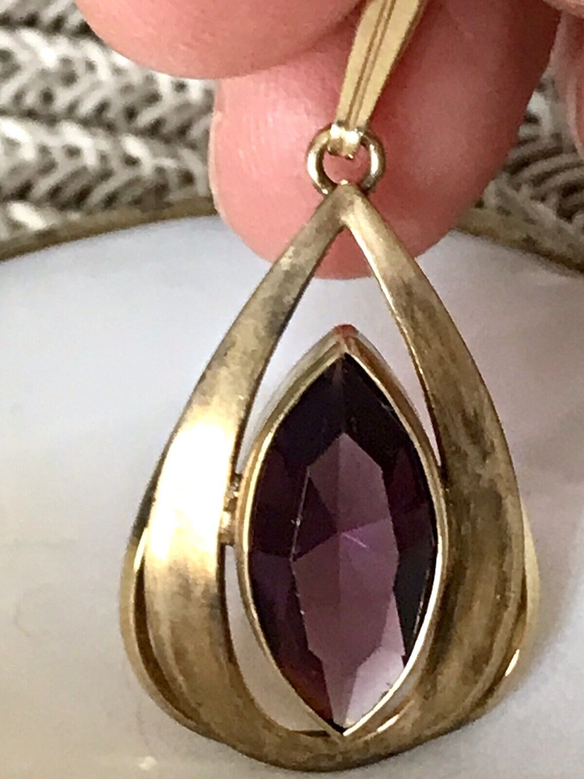 Vintage Designer Anhänger lila Stein Amethyst? Amerik. Doublè vergoldet